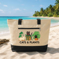 Cats and Plants Tote Bag with Zipper, Cat Lover Canvas Tote, Plant Lover Gift, Cute Cat Tote Bag, Cat Mom Gift, Two Tone Tote