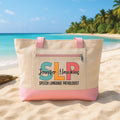 Custom SLP Tote Bag with Zipper, Personalized Speech Language Pathologist Canvas Bag, SLP Name, Therapist Gift, Graduation Beach Travel Bag