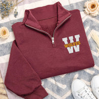 Mascot Team Pride Embroidered Quarter Zip Sweatshirt, Personalized School Spirit Pullover, Custom Team Name Coach Gift