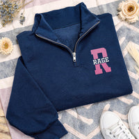 Mascot Team Pride Embroidered Quarter Zip Sweatshirt, Personalized School Spirit Pullover, Custom Team Name Coach Gift