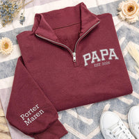 Custom Papa Quarter Zip Sweatshirt Embroidered, Personalized Papa Zip Pullover, Kids Names Gift for Papa, Grandpa Quarter Zip, Family Gift