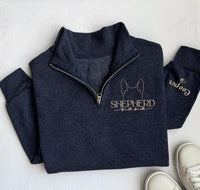 Custom Dog Breed Mom Quarter Zip Sweatshirt, Personalized GSD Dog Mama Pullover, Custom Embroidered Dog Lover Quarter Zip Gift