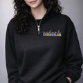 School Counselor Quarter Zip Sweatshirt, Personalized Embroidered Name Sleeve Pullover, Therapist Gift, Back to School Zip Up
