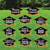 Graduation Cap Yard Signs, Class of 2026 Lawn Decorations, Black and Gold Grad Party Signs, Graduation 2026 Outdoor Yard Decor