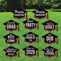 Graduation Cap Yard Signs, Class of 2026 Lawn Decorations, Black and Gold Grad Party Signs, Graduation 2026 Outdoor Yard Decor