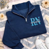 Nurse Embroidered Quarter Zip Sweatshirt, Nursing School Gift Pullover, RN CNA LPN Medical Quarter Zip, Healthcare Worker Gift