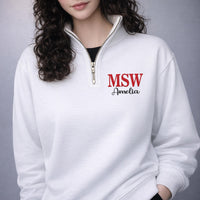 Custom Social Worker Embroidered Quarter Zip Sweatshirt, Personalized School Counselor Pullover with Name, Social Work Graduation Gift