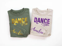 Metallic Foil Dance Mom Sweatshirt, Custom School Colors Shirt, Name on Sleeve Tee, Personalized Dance Mom Shirt, Gift for Mom, Front Sleeve