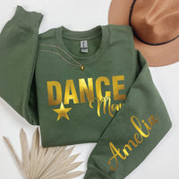 Metallic Foil Dance Mom Sweatshirt, Custom School Colors Shirt, Name on Sleeve Tee, Personalized Dance Mom Shirt, Gift for Mom, Front Sleeve