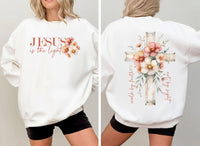 Jesus Is The Light Sweatshirt, Floral Christian Shirt, Motivational Bible Verse Tee, His Grace Is Enough, Floral Religious Shirt, Front Back