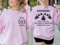 Custom Navy Mom Sweatshirt with Ship Name, Personalized Navy Graduation Tee, PIR Ceremony Sweatshirt, Proud Navy Mama Shirt, Grad Gifts, Front Back