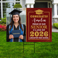 Personalized Graduation 2026 Yard Sign with Photo, Class of 2026 Senior Decor, High School, College Graduation Yard Sign with Metal H-Stake