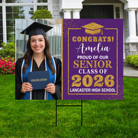 Personalized Graduation 2026 Yard Sign with Photo, Class of 2026 Senior Decor, High School, College Graduation Yard Sign with Metal H-Stake