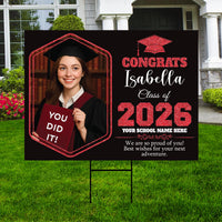 Personalized Graduation 2026 Yard Sign with Photo, Class of 2026 Senior Decor, High School, College Graduation Yard Sign with Metal H-Stake
