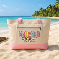 Matched Pediatrics Tote Bag with Zipper, Residency Match Day Gift, Pediatric Resident Canvas Bag, Personalized Doctor Match Day Tote