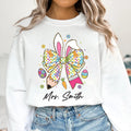 Personalized Teacher Easter Bunny Sweatshirt, Easter Teacher Shirt, Teacher Pencil Coquette Bunny Tee, Hoppy Teacher Easter Shirt