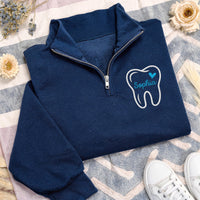 Personalized Dental Embroidered Quarter Zip Sweatshirt, Custom Dentist Pullover, Dental Hygienist Assistant Office Staff Gift