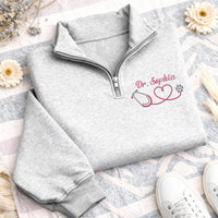 Personalized Nurse Embroidered Quarter Zip Sweatshirt, Custom RN LPN CNA Pullover, Nursing Graduation Gift, Healthcare Worker Gift