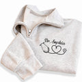 Vet Tech Embroidered Quarter Zip Sweatshirt, Personalized Veterinarian Stethoscope Pullover, RVT Animal Rescue Paw Print Custom Name Gift