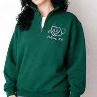 Personalized Nurse Embroidered Quarter Zip Sweatshirt, Baby Feet Stethoscope Pullover, NICU L&D Pediatric Midwife Doula Doctor Gift