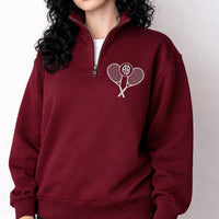 Monogram Tennis Embroidered Quarter Zip Sweatshirt, Personalized Tennis Ball Racket Pullover, Tennis Player Gift, Tennis Team