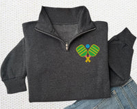 Pickleball Embroidered Quarter Zip Sweatshirt, Pickle Ball Pullover, Pickleball Team Wear Gift, Player Coach Pickle Ball Quarter Zip