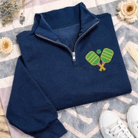 Pickleball Embroidered Quarter Zip Sweatshirt, Pickle Ball Pullover, Pickleball Team Wear Gift, Player Coach Pickle Ball Quarter Zip