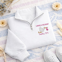 Labor and Delivery Nurse Embroidered Quarter Zip Sweatshirt, Stork NICU Nurse Pullover, L&D Nurse Gift, Healthcare Worker Quarter Zip
