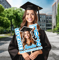 Custom Graduation Face Fan with Photo, Class of 2026 Big Head Cutout Fan, Personalized Congrats Grad Hand Fan with Wooden Stick