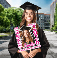 Custom Graduation Face Fan with Photo, Class of 2026 Big Head Cutout Fan, Personalized Congrats Grad Hand Fan with Wooden Stick