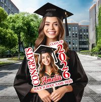 Custom Graduation Face Fan with Photo, Class of 2026 Big Head Cutout Fan, Personalized Congrats Grad Hand Fan with Wooden Stick