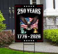 250 Years American Yard Sign, Patriotic 250th Anniversary Lawn Decor, Celebrate Independence Liberty National Pride Sign with Metal H-Stake