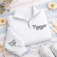 Custom Nana Embroidered Quarter Zip Sweatshirt, Personalized Grandma Pullover, Grandma Gift, Nana Quarter Zip Sweater for Women