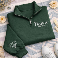 Custom Nana Embroidered Quarter Zip Sweatshirt, Personalized Grandma Pullover, Grandma Gift, Nana Quarter Zip Sweater for Women
