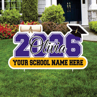 Personalized Graduation 2026 Yard Sign, Custom Name & School Name Yard Decor, Class of 2026 Outdoor Graduation Lawn Sign with Stakes