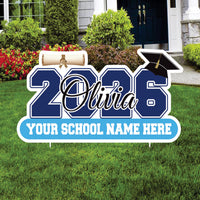 Personalized Graduation 2026 Yard Sign, Custom Name & School Name Yard Decor, Class of 2026 Outdoor Graduation Lawn Sign with Stakes