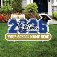 Personalized Graduation 2026 Yard Sign, Custom Name & School Name Yard Decor, Class of 2026 Outdoor Graduation Lawn Sign with Stakes