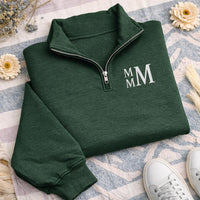 Embroidered Monogram Quarter Zip Sweatshirt, Personalized Custom Pullover, Unisex Quarter Zip Sweater, Custom Name Gift Idea