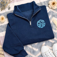 Embroidered Monogram Quarter Zip Sweatshirt, Personalized Custom Pullover, Unisex Quarter Zip Sweater, Custom Name Gift Idea
