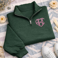 Personalized Monogram Embroidered Quarter Zip Sweatshirt, Custom Monogram Pullover Gift, Monogrammed Quarter Zip Sweater Gift