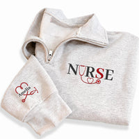 Personalized Hospice Nurse Embroidered Quarter Zip Sweatshirt, Custom Nurse Pullover, Nursing Graduation Gift, Healthcare Gift