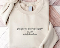 Custom College Embroidered Sweatshirt, Personalized University Hoodie, School Spirit Shirt, College Long Sleeve Shirt, Campus Gift