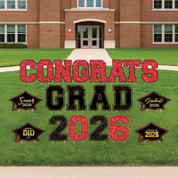 Congrats Grad 2026 Yard Sign Set, Graduation Party Lawn Decorations, Class of 2026 Outdoor Yard Decor Letters with Stakes