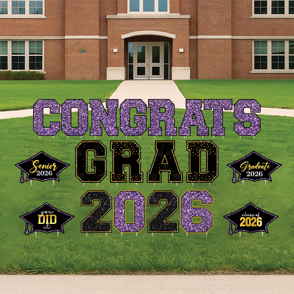 Grad Letters Sign Congrats Grad 2026 Yard Sign Set, Graduation Party Lawn Decorations, C ...