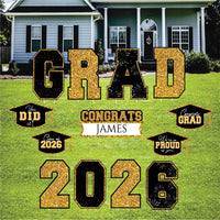 Personalized GRAD 2026 Yard Sign Set, Custom Name Graduation Lawn Decorations, Congrats Grad Outdoor Party Decor with Stakes 2026