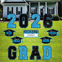 Personalized GRAD 2026 Yard Sign Set, Custom Name Graduation Lawn Decorations, Congrats Grad Outdoor Party Decor with Stakes 2026