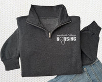 Nursing Embroidered Quarter Zip Sweatshirt for Women, Custom University School Name Pullover, Personalized Nursing Student College Zip