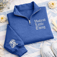 Fourth Wing Dragon Embroidered Quarter Zip Sweatshirt, Book Lover Pullover, Fantasy Reader Gift, Dragon Sleeve Cozy Zip Sweater