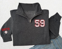 Baseball Mom Embroidered Quarter Zip Sweatshirt, Custom Name Number Baseball Pullover, Personalized Baseball Fan Gift Apparel