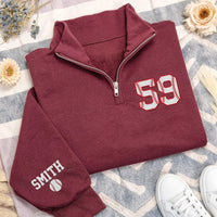 Baseball Mom Embroidered Quarter Zip Sweatshirt, Custom Name Number Baseball Pullover, Personalized Baseball Fan Gift Apparel